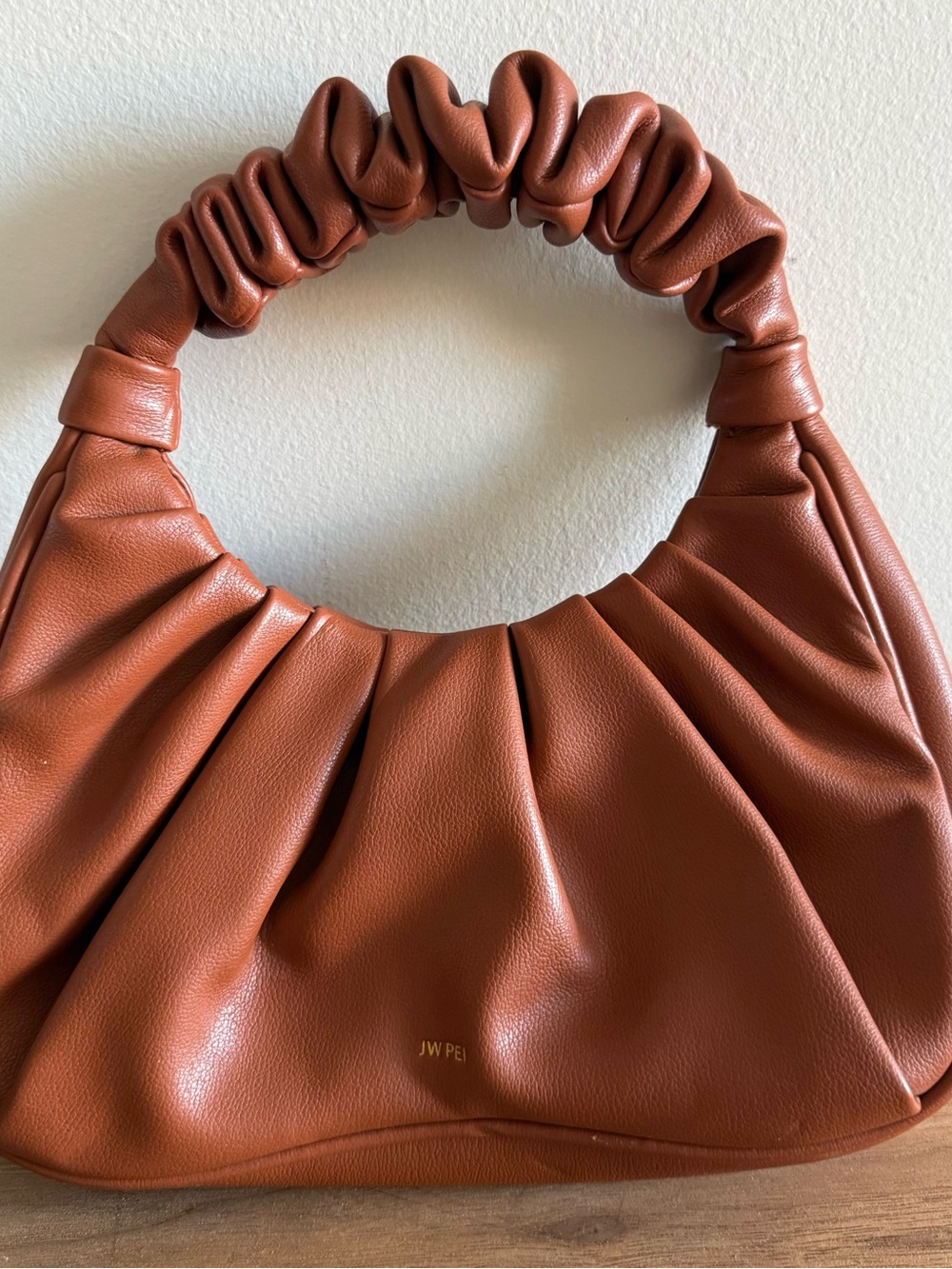 JW PEI Cognac Ruched-Handle Shoulder Bag
